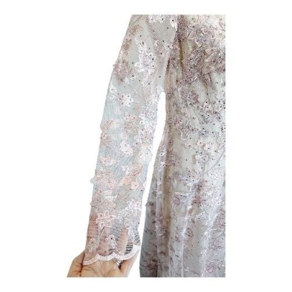 NWT MAC DUGGAL 70224 Pink Floral Applique Long Sleeve Illusion Gown Pink Size 8 - Picture 9 of 15